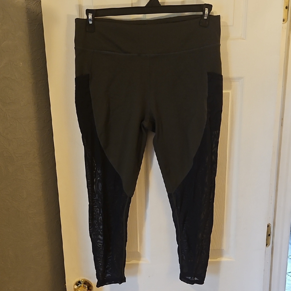 Fabletics Olive Green Leggings With Mesh Panels